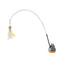 Rotating Base Cat Teaser Wand Long Steel Wire Feather Cat Toy Interactive Stress Relief Play Toy for Kitten Indoor Exercise