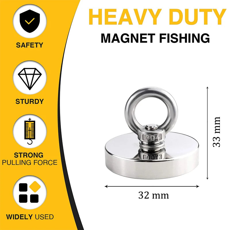 Super Strong Neodymium Fishing magnet Hook N52 Heavy Duty Rare Earth magnet with Countersunk Hole Eyebolt Salvage Magnet Imans