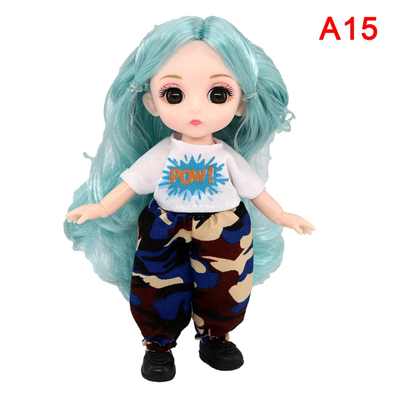 BJD 16CM Doll 13 Movable Joints Casual Fashion Princess Clothes Suit Accessories Nude Decoration Multicolor Hair Girl Gift Toy