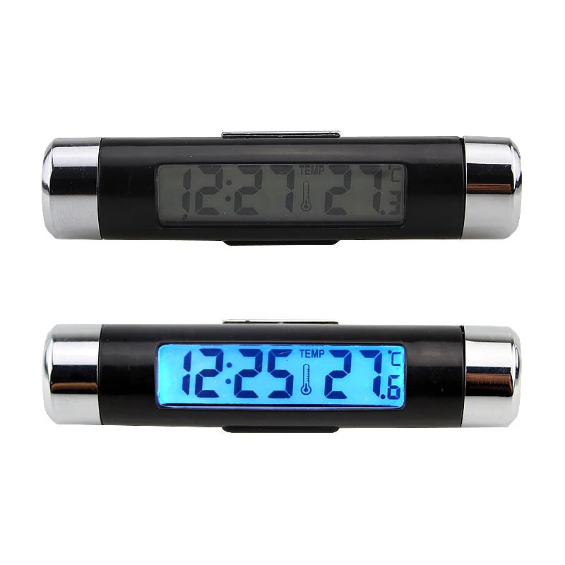 Portable 2 in 1 Car Digital LCD Clock Temperature Display Electronic Clock Thermometer Car Automotive Blue Backlight With Clip