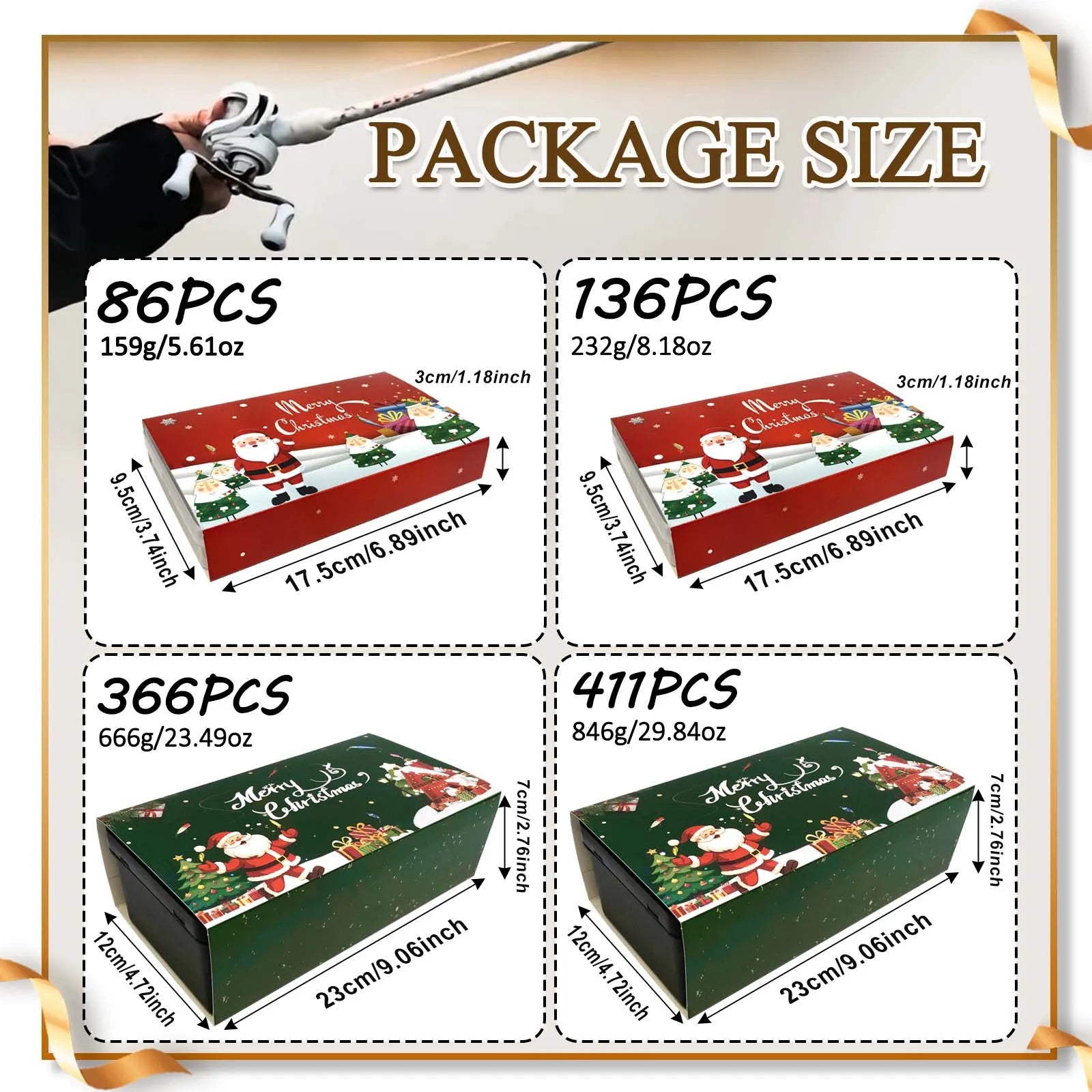 411/366/136/86Pcs of Christmas fishing lure set with storage box,  which is common in salt water and fresh water