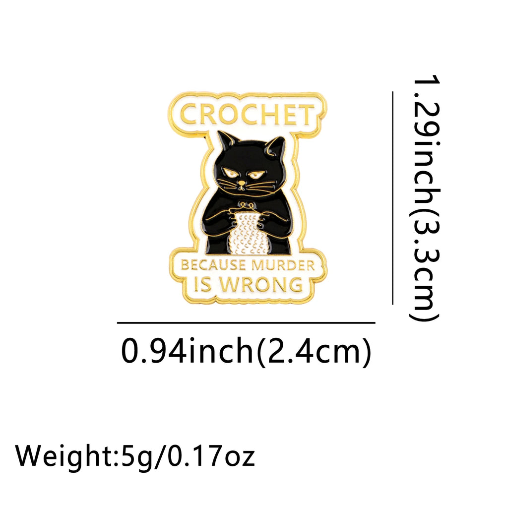 Cartoon Black Cat Crochet Enamel Pin Animal Badges on Backpack Brooches for Women Metal Lapel Pins Cosplay Accessories Toys Gift