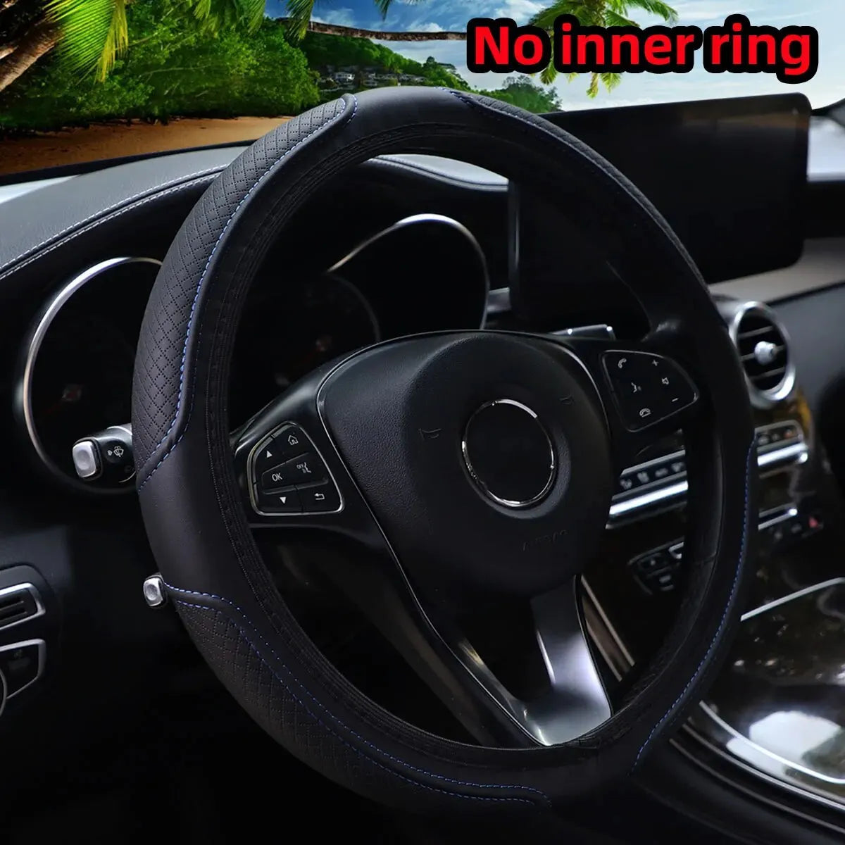 Artificial Leather Three-dimensional Embossed-car without Inner Ring Steering Wheel Cover Auto Parts for 14.5-15 Inches