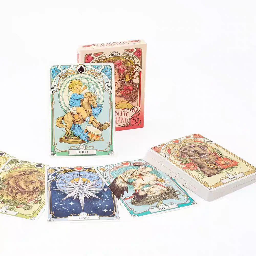 Romantic Lenormand Oracle Cards 10.2*7.2cm English Vision Art Nouveau Floral Motifs 37 Pcs Deck 4*2.8inch For Party, Board Games