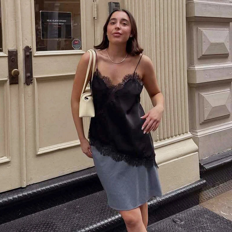 HXAO Camisole Black Lace Top Women Summer Sleeveless Cropped Sexy Tops Cut Out Backless Asymmetrical Top Woman Corset Slip Top