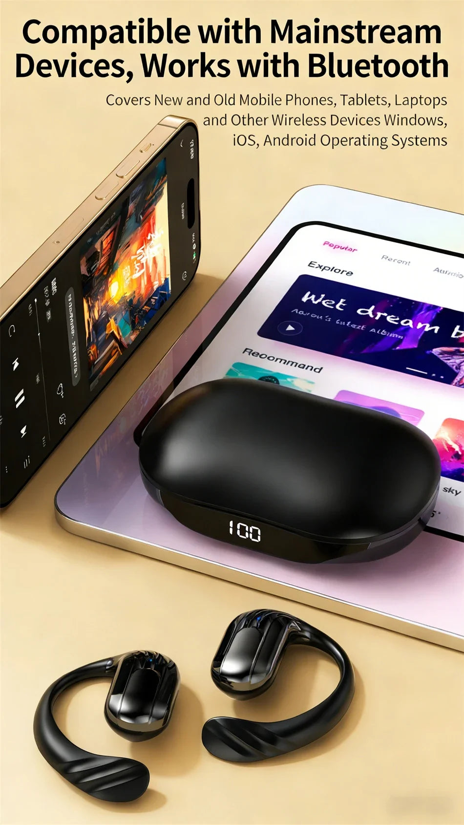 Wholesale Wireless Headphones Bluetooth 5.4 Earphones True with Mic Button Control Noise Reduction Earhooks Waterproof Headset