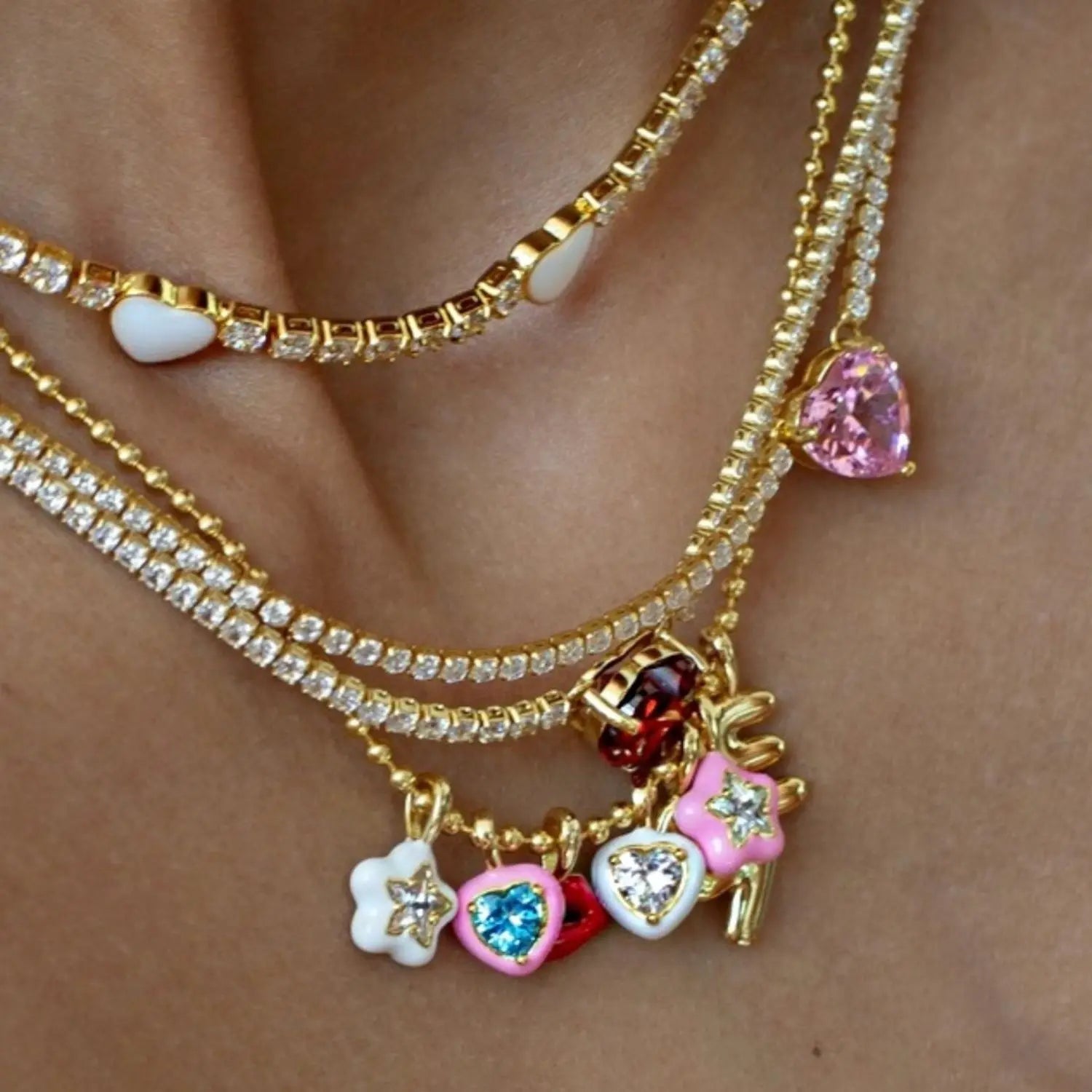 Y2K fashion heart-shaped flower colored lip pendant, suitable for DIY necklaces, bracelets, keychains, bag buckles