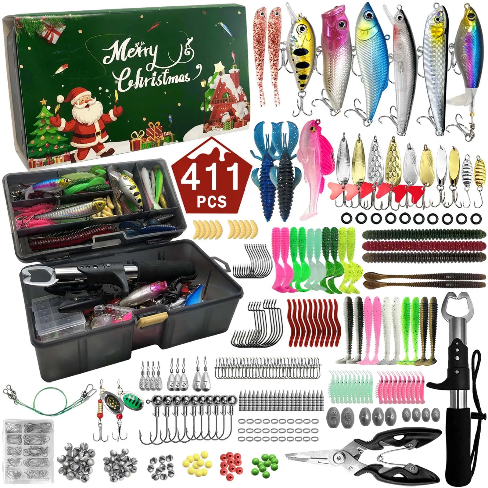 411/366/136/86Pcs of Christmas fishing lure set with storage box,  which is common in salt water and fresh water