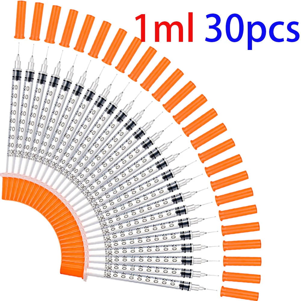 30/15/5Pcs 0.5Ml/1Ml Disposable Plastic Veterinary Syringe with Needle, Suitable for Pets and Farm Animals, Manual Push-Type Syringe with Needle, Farm Animal Syringe, Suitable for Cats, Dogs, Pigs