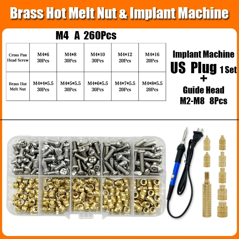 Brass Hot Melt Threaded Insert Nut Iron Tip 3D Printer Accessorie Heating Nut  Stainless Screw Bolt Insertnut Kit M2 M2.5 M3 M4