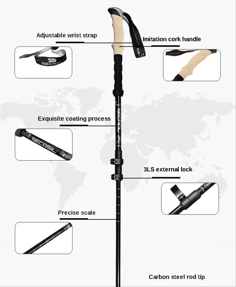 1pcs Hiking Anti Shock Walking Sticks Telescopic Trekking Climbing Poles Ultralight Walking Canes  Aluminum Outdoor  135CM