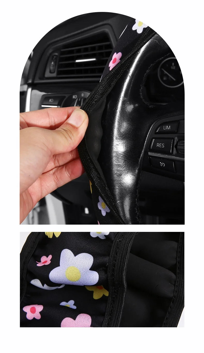 Car Steering Wheel Cover Flowers Print Anti-slip Universal Auto Steering Wheel Protector Interior Accessories wheel cover