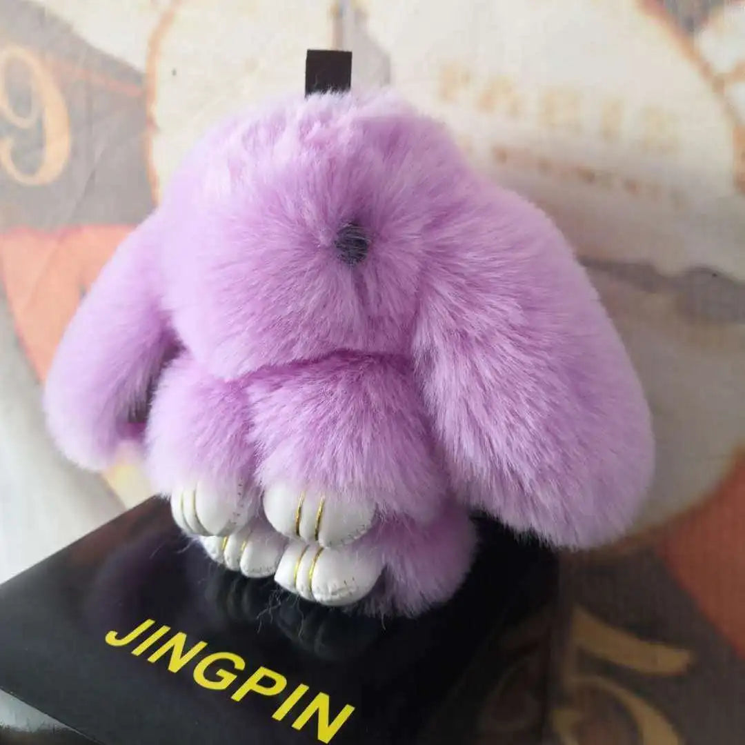 Cute Pluff Bunny Keychain Women Fur Pom Pom Angel Rabbit Key Ring Hare Plush Dolls Toy Girls Bag Car Key Pendant Kids Xmas Gift