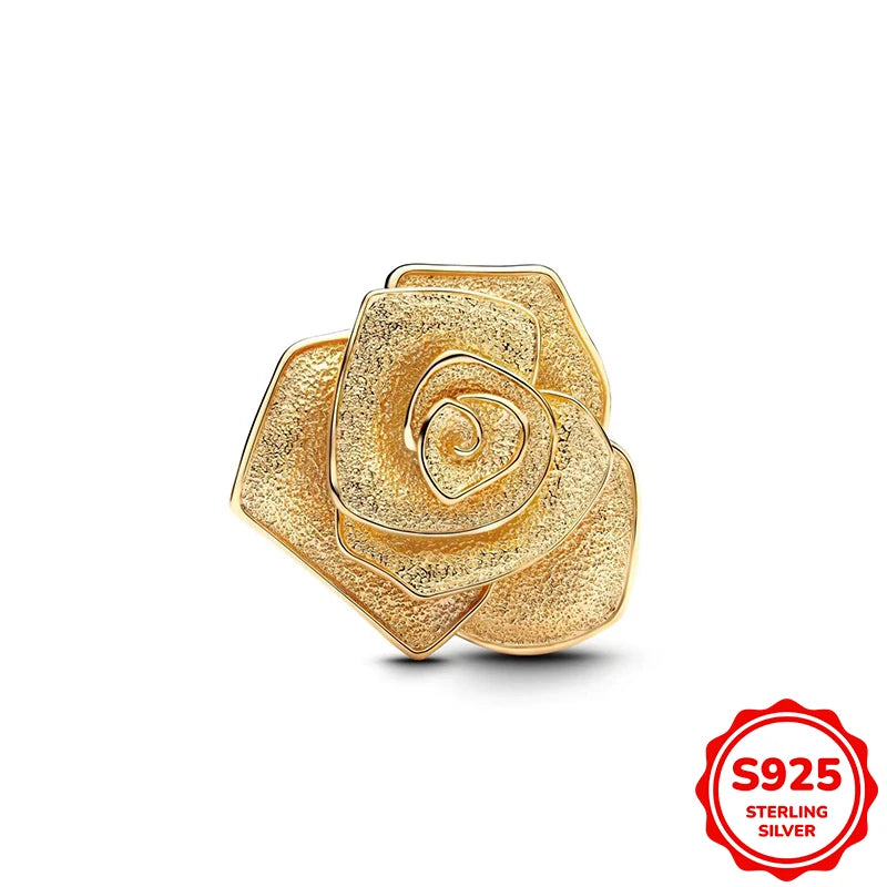 Charms plata de ley Disney Gold Plated Lily Flower Pendant Beads Fits 3mm Bracelets Necklace For Women Luxury DIY Fine Jewelry