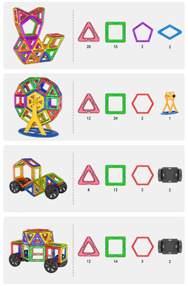 large Magnetic tiles Designer Magnet Building Blocks Accessories Educational Constructor Toys For Children Kids Girls Set Gift