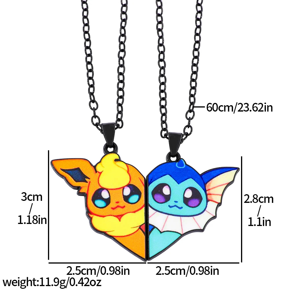2pcs Eevee Umbreon Espeon Sylveon Jolteon Flareon Necklace Cute Anime Game Charm Jewelry Metal Pendant for Collection