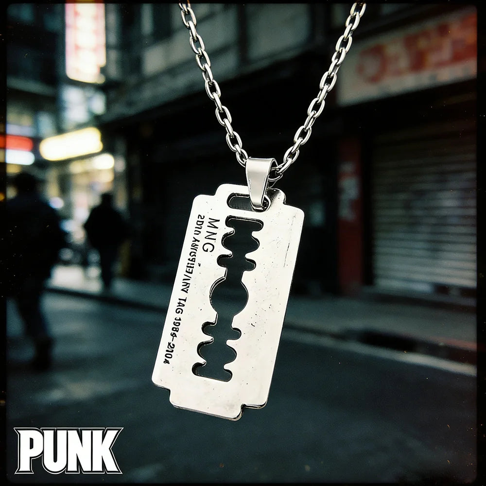 Y2K Aesthetic Razor Blade Pendant Necklace, Vintage Punk Goth Grunge Alloy Jewelry for Men and Women Edgy Street Style Accessory