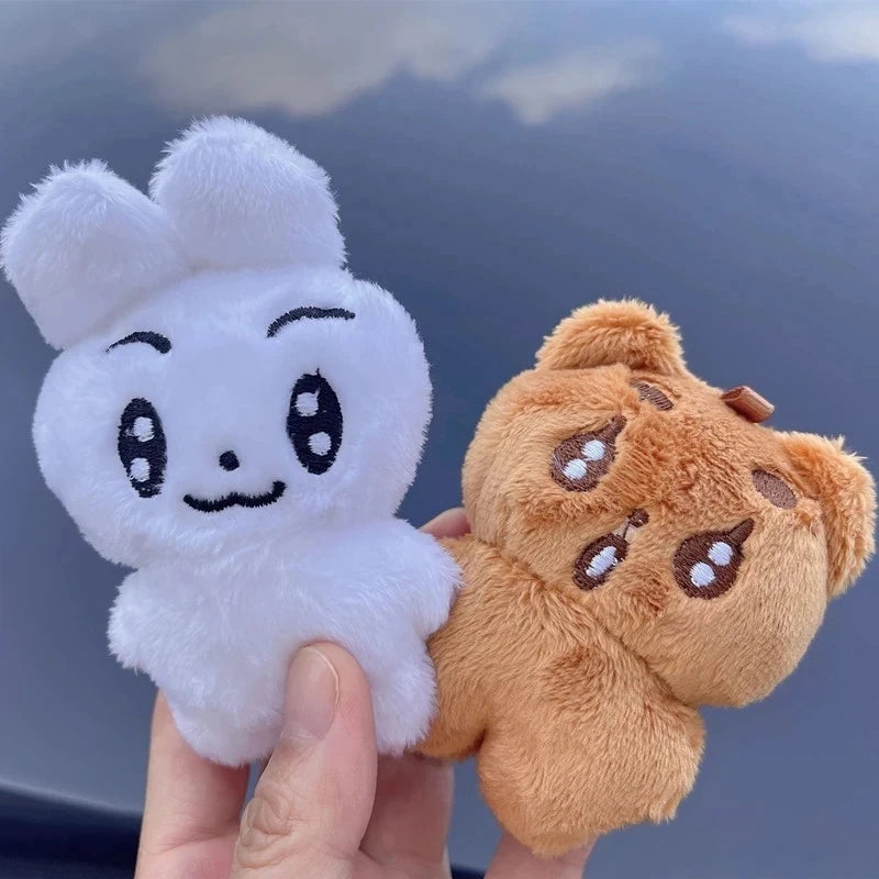 New 5pcs TXT Dolls Kpop Cartoon Soobin Beomgyu Same Plush Keyrings Q Styles Tutu Bar Two-Bar Doll Keychain Rings Bag Pendants