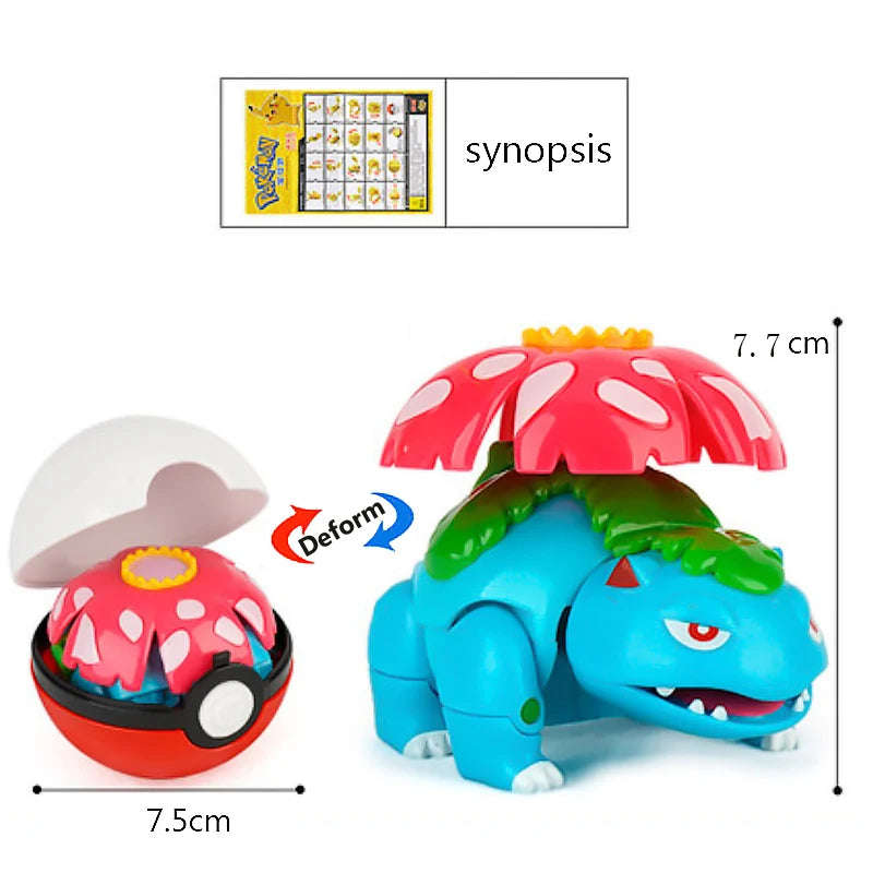 Funny Pokemon Transformation Cartoon Model Pokeball Pikachu Toys Scalable Anime Figure Dolls Model Ornaments Kids Birthday Toys