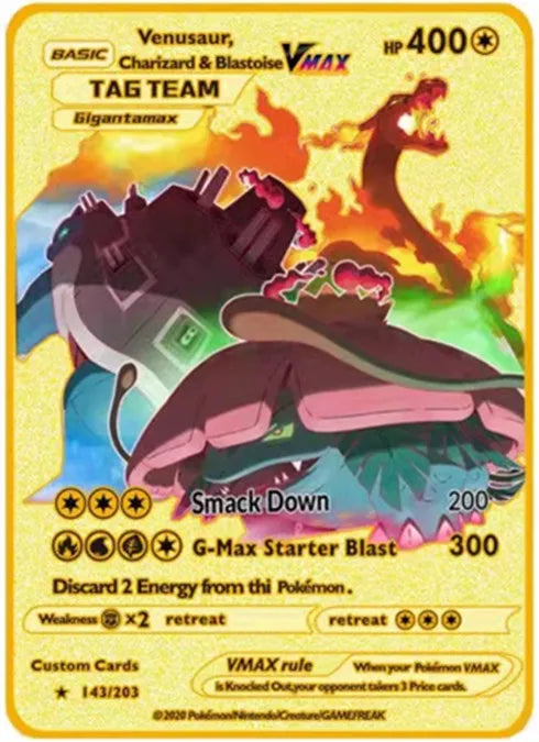 6-12 Pcs/Set  English Version Pokemon Metal Card Pikachu Anime Figure Battle Carte Trading Pocket Monster Cards Model Toy Gifts