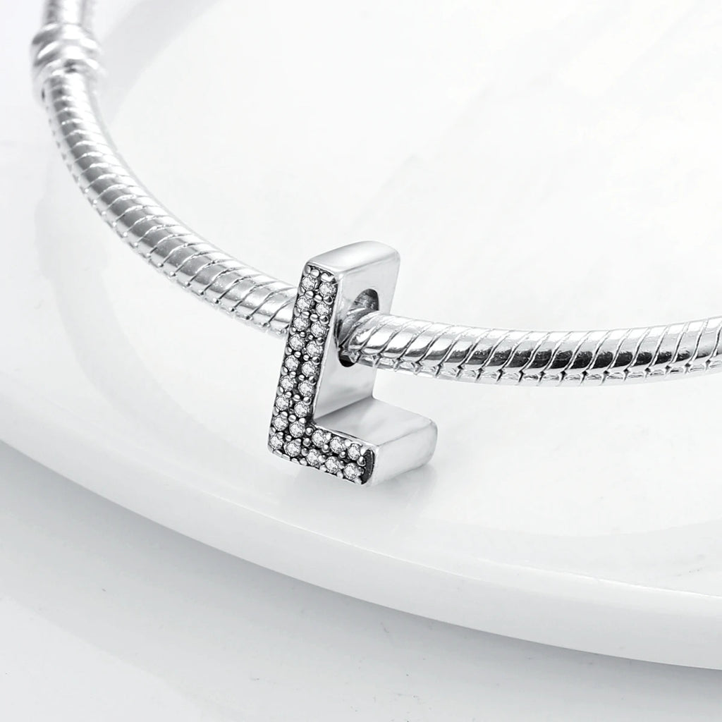 Original 925 Sterling Silver 26 Alphabet Letters Sparkling Zircon Charms Pendant Beads For Women Fine DIY Birthday Jewelry Gifts
