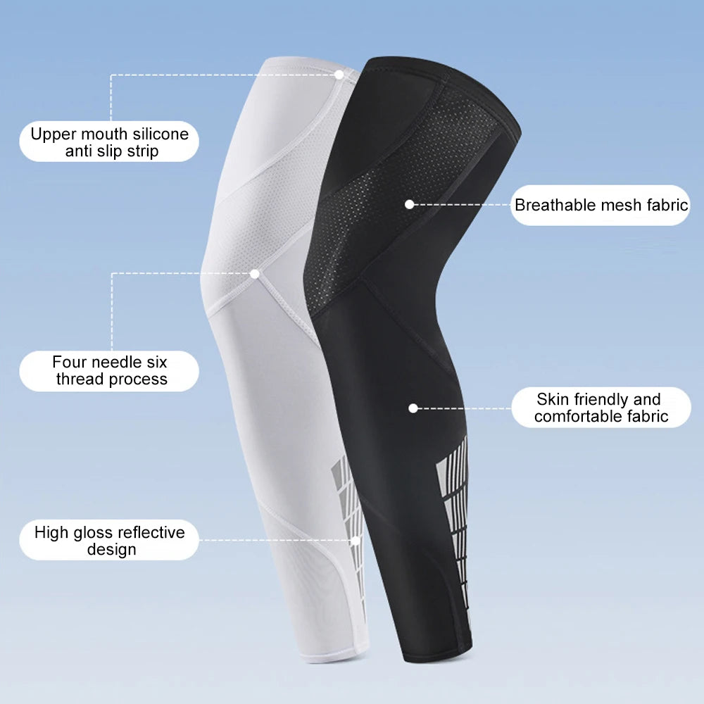 1 Pair Sports Leg Sleeves, Full Leg Compression Sleeve for Men and Women, Long Knee Sleeve with Anti-slip Silicone Strips