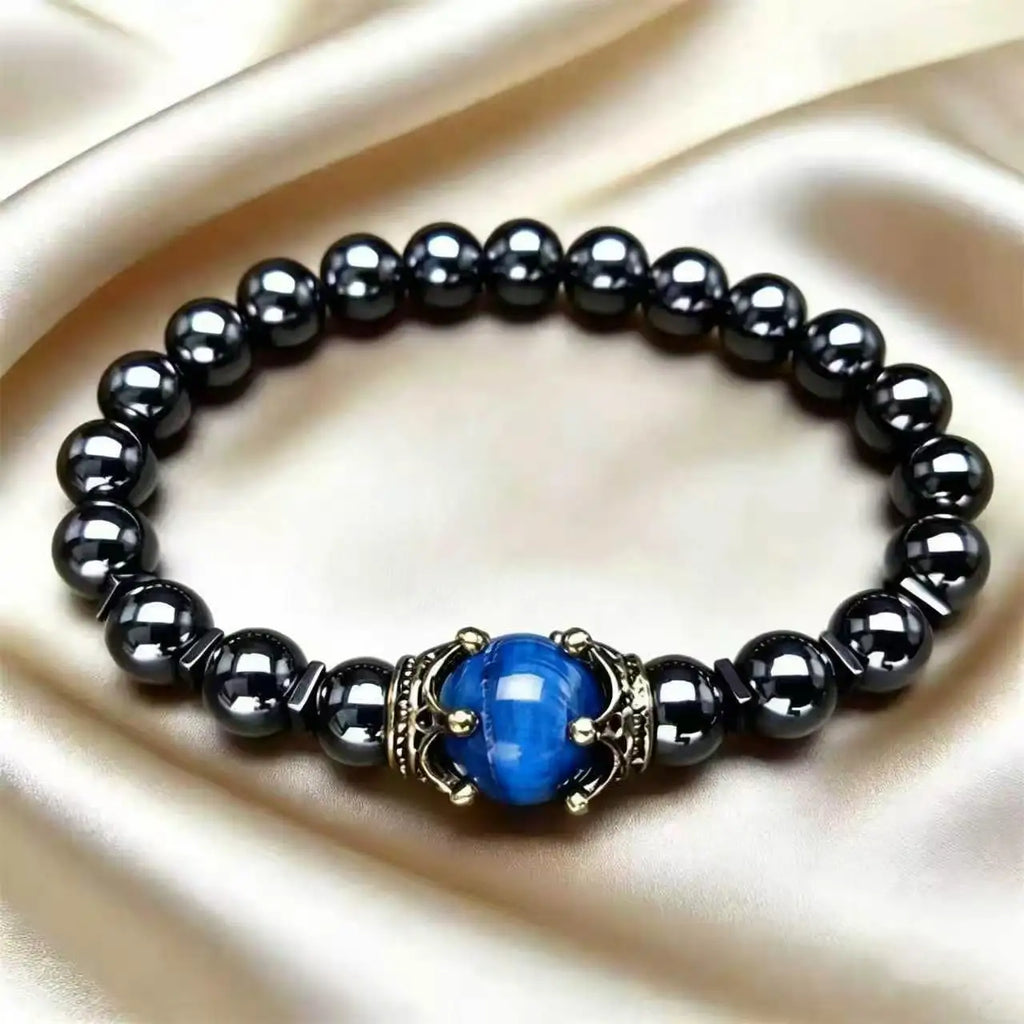 Men's Stylish Natural Stone Bracelet Vintage Crown Symbol of Power Hematite Beads Gift for Friends Natural Tiger Eye beads
