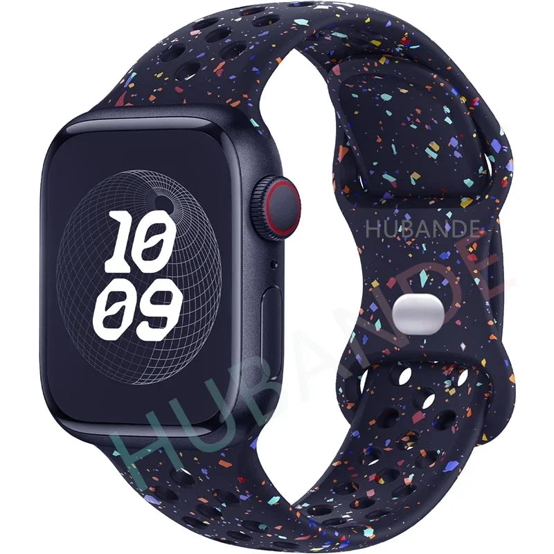 Original Sport Strap for Apple Watch Band 46mm 49mm 45mm 44mm 38 42mm Colored Particles Rubber Band IWatch Ultra 10 9 8 7 6 5 SE