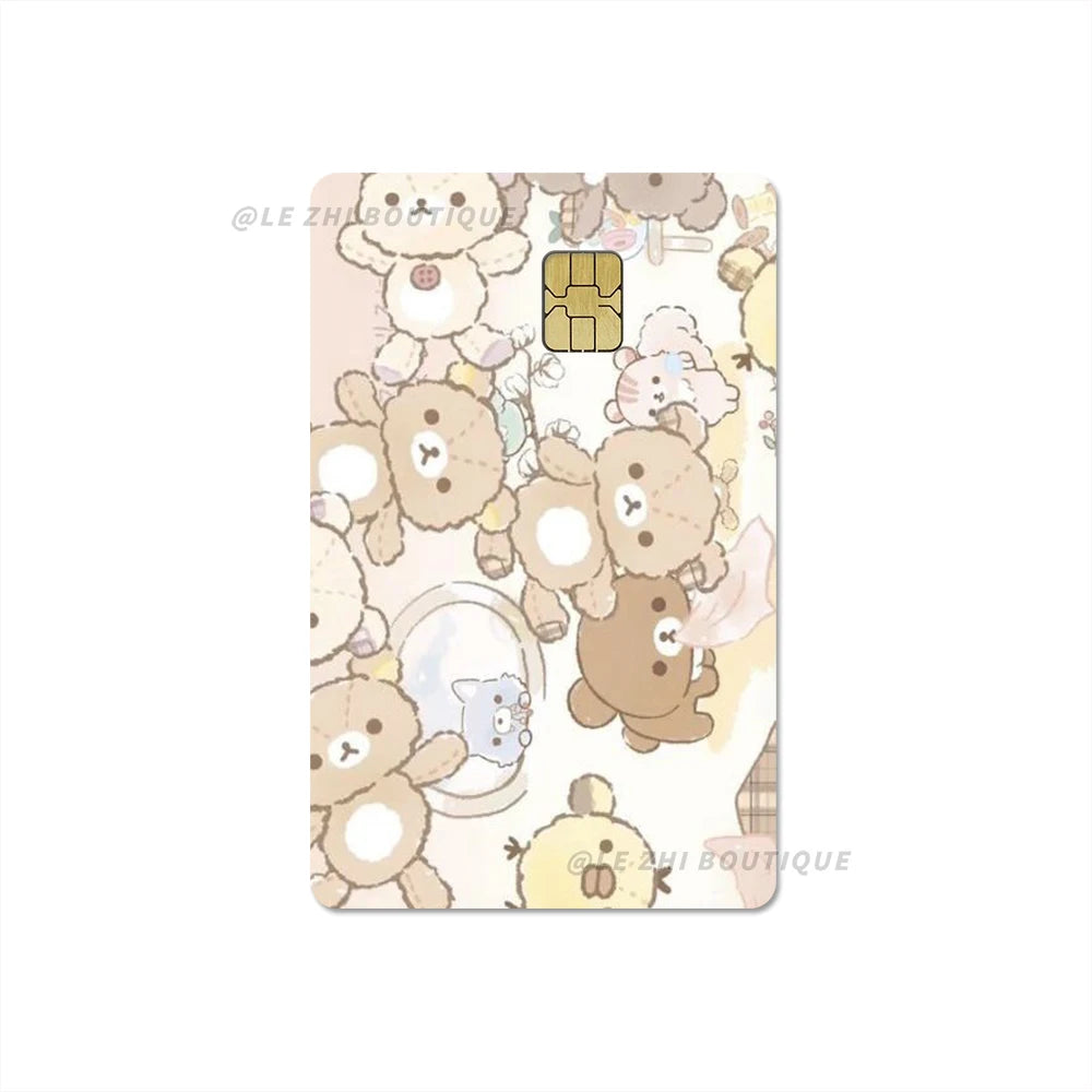 Japan Anime Cute Cartoon Bear Credit Debit Card Sticker Kawaii Bus Pass Diy Waterproof Small Chip Film Sticker Decoration