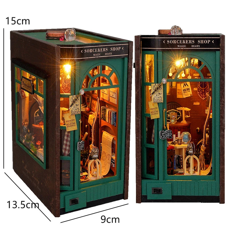 DIY Wooden Book Nook Insert Kit Doll Houses Building Toys Bookends Bookshelf Decor DollHouses Toys For Kids Xmas Gifts
