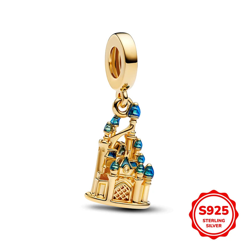 Charms plata de ley Disney Gold Plated Lily Flower Pendant Beads Fits 3mm Bracelets Necklace For Women Luxury DIY Fine Jewelry