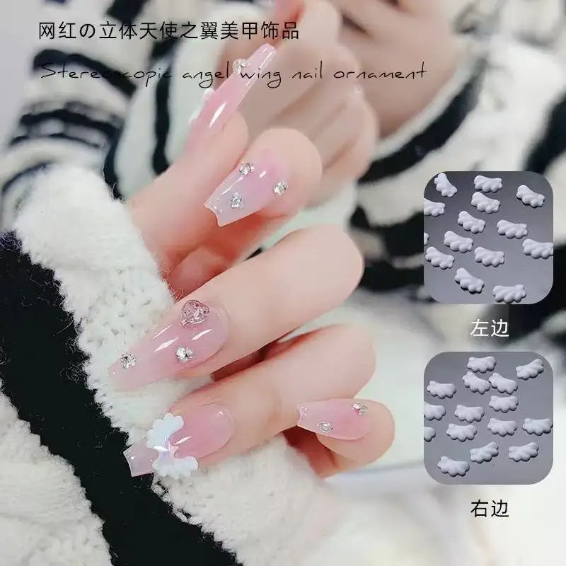 50pcs Cute Angel Wings Nail Charms Bulk Wing AB Flatback Resin Nail Parts Glitter Crystals Jewelry DIY Nail Decoration