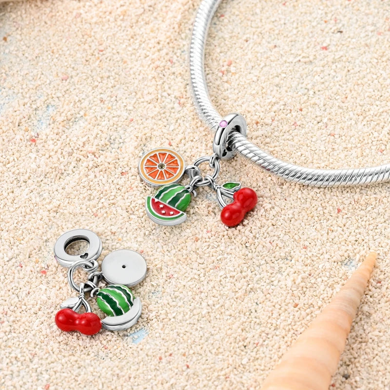 Charms Silver 925 Ladybugs and Cherry Strawberries Pendant Bead Fit 3mm Bracelet Bangle Necklace For Women Luxury Jewelry Making