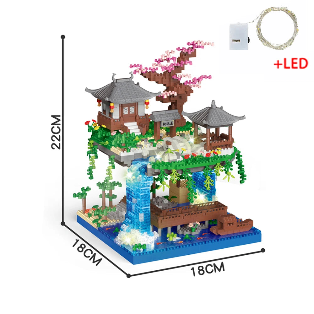 1130PCS Creative Sakura Tree House Building Blocks City Street View Architecture Model Micro Bricks Gift Toy for Kid Girl Adult