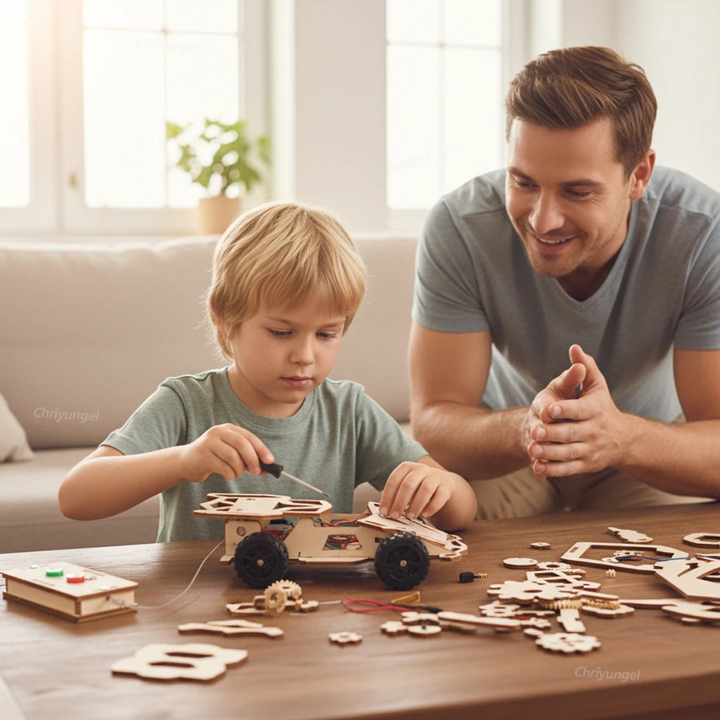 DIY Wooden Remote Control Car Wooden Four Wheel Drive Racing Assembling Science Experiment Kits KIDS STEM Educational Toy