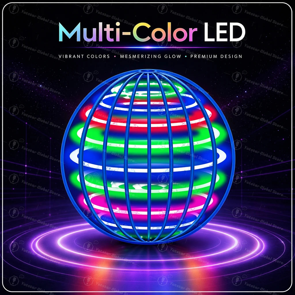 Hand Controlled Flying Ball with Colorful LED Lights, 360° Rotating Suspension Orb, Indoor Outdoor Sports Toy for Teens & Adults
