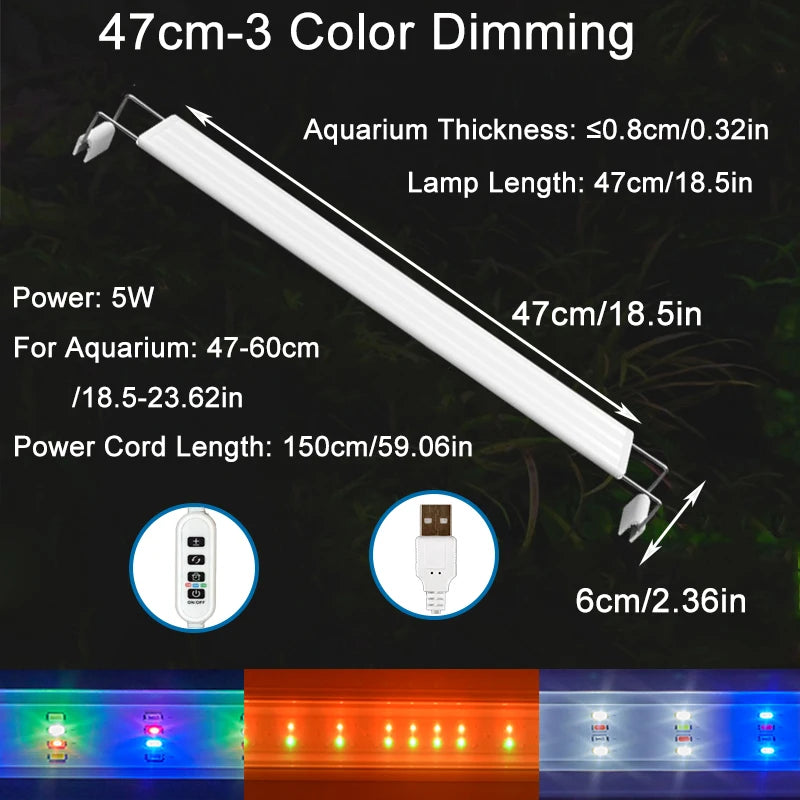USB Fish Tank Clip Light, Dimmable Color, LED Aquarium Light for Aquatic Plant Grow Landscapes Decoration with Timer Function