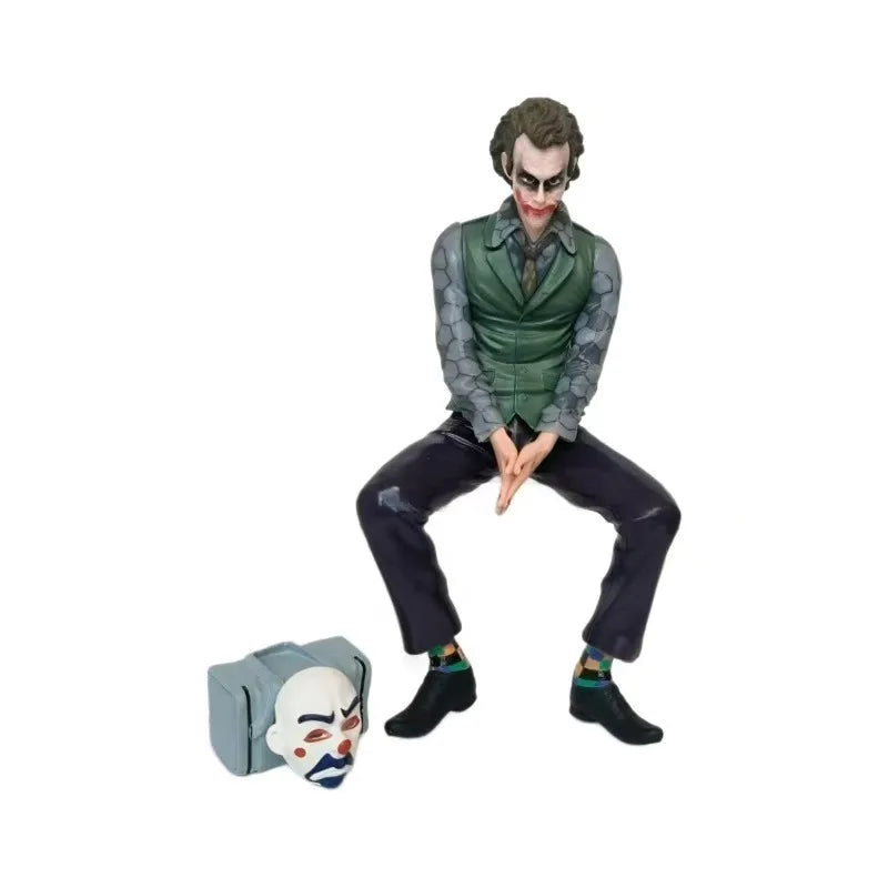 16cm Joker Heath Ledger Action Figure Sitting Green Suit Handheld Joker Mask Doll Desktop Decoration Model Toy Christmas Gift