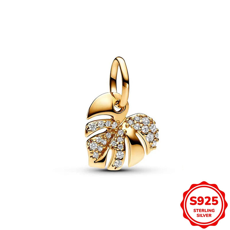 Charms plata de ley Disney Gold Plated Lily Flower Pendant Beads Fits 3mm Bracelets Necklace For Women Luxury DIY Fine Jewelry