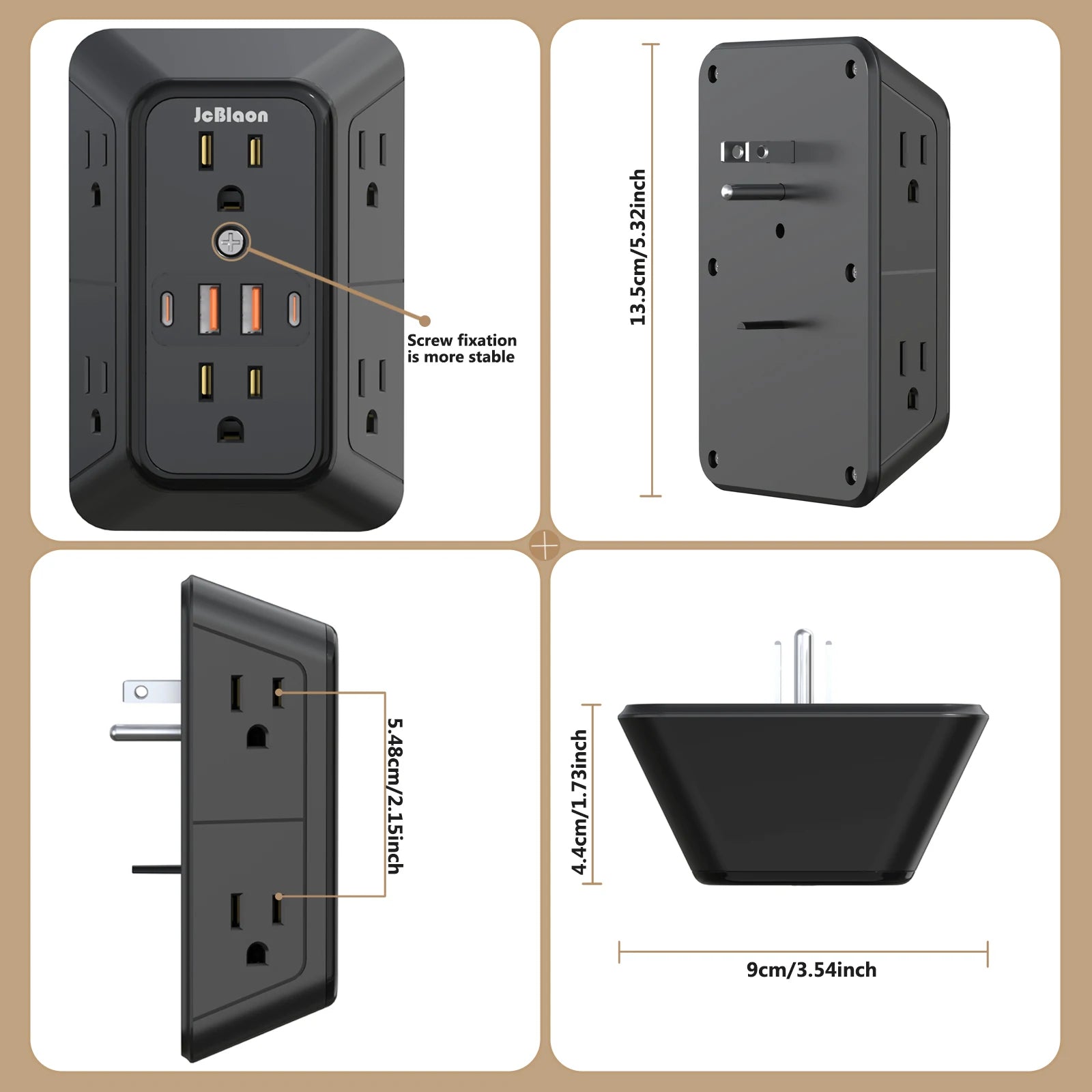 US Plug Power Strip Multitap 6 AC Outlets 2 USB 2 Type C Port Charge Electrical Socket Network Filter Fast Charging Home Office