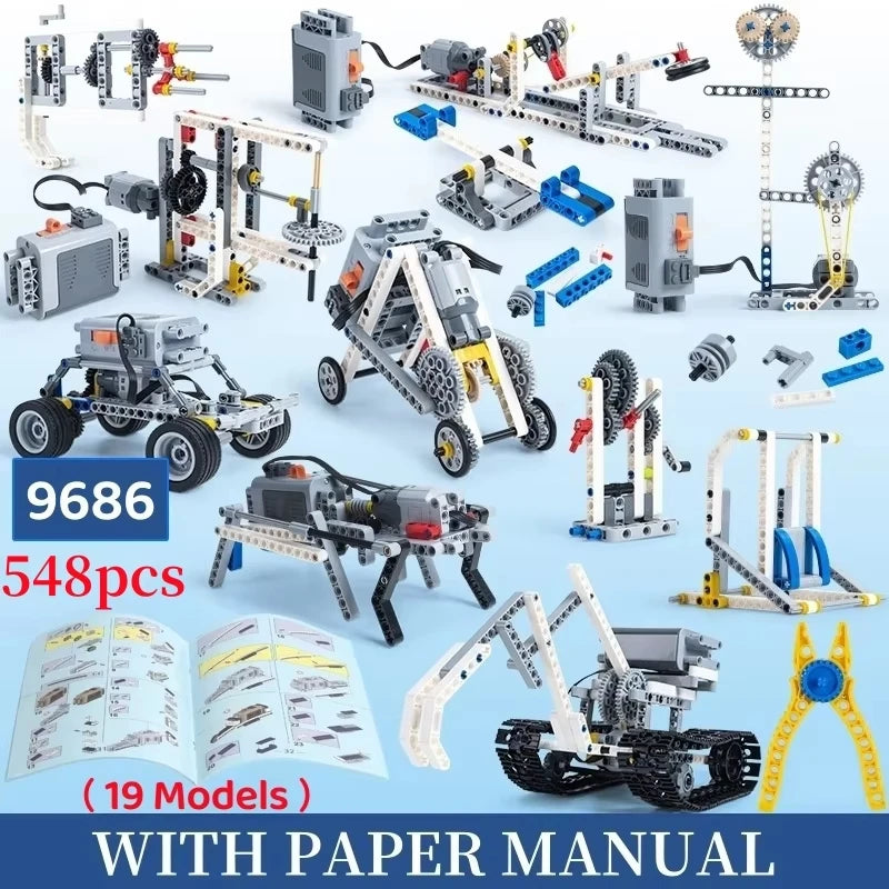 [Motor+Battery Box] 9686 Technology Building Block Set Gear Transmission Principle Model Children's Puzzle Toy Building Blocks