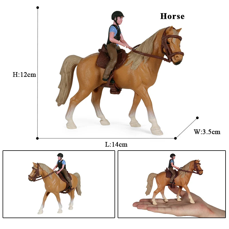 Oenux Home Decoration Equestrian Fencing Palm Trees Simulation Farm Cow Horse Animal Model Action Figures Miniature Cute Kid Toy