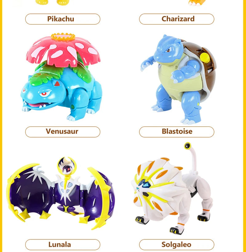 Funny Pokemon Transformation Cartoon Model Pokeball Pikachu Toys Scalable Anime Figure Dolls Model Ornaments Kids Birthday Toys