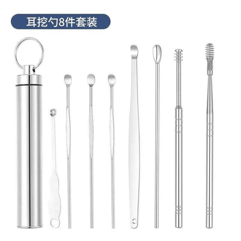 6/7/8Pcs Set Ear Wax Pickers Cleaning Stainless Steel Earpick Wax Remover Curette Ear Pick Cleaner Ear Cleaner Spoon Care Ear