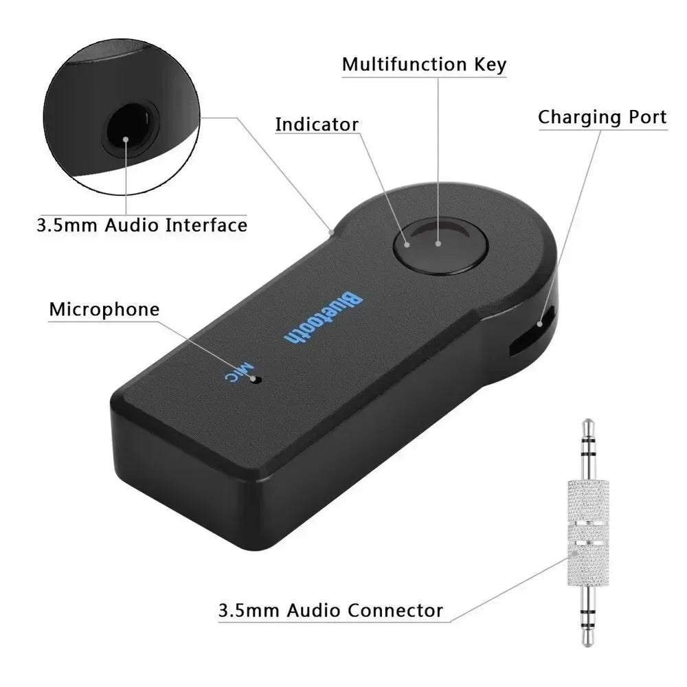 Bluetooth 5.0 Wireless Audio Receiver 3.5mm AUX Car Adapter, Mobile Phone Hands-Free Stereo Music Converter Wireless Car Adapter