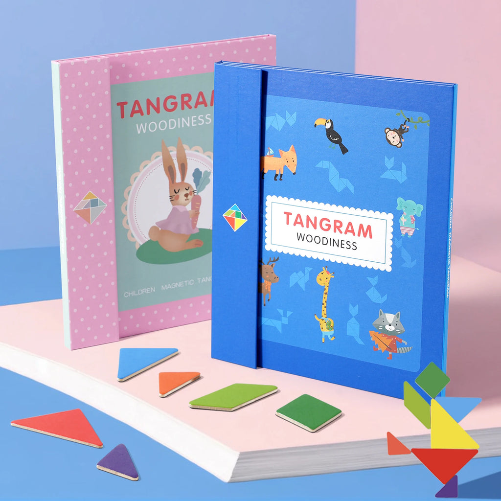 Wooden Jigsaw Magnetic Tangram Puzzle Book Educational Toys For Children Baby Kid Portable Montessori Learning Intelligence
