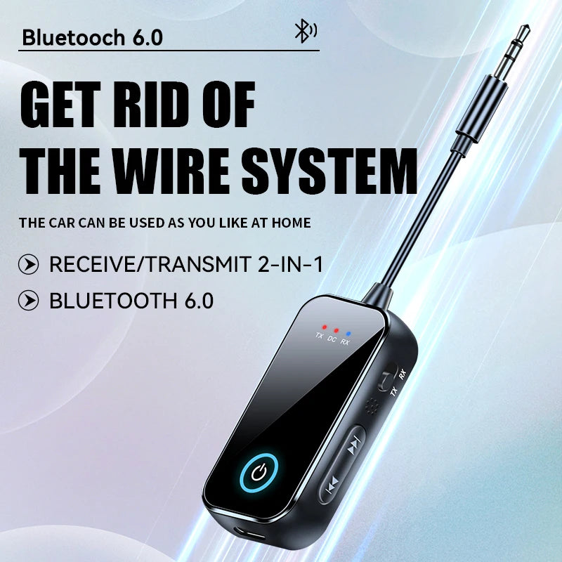 Bluetooth 6.0 Car Audio Receiver Transmitter 3.5mm AUX Hi-Fi Stereo Music Airplane Wireless Audio Adapter with HD Mic for PC TV