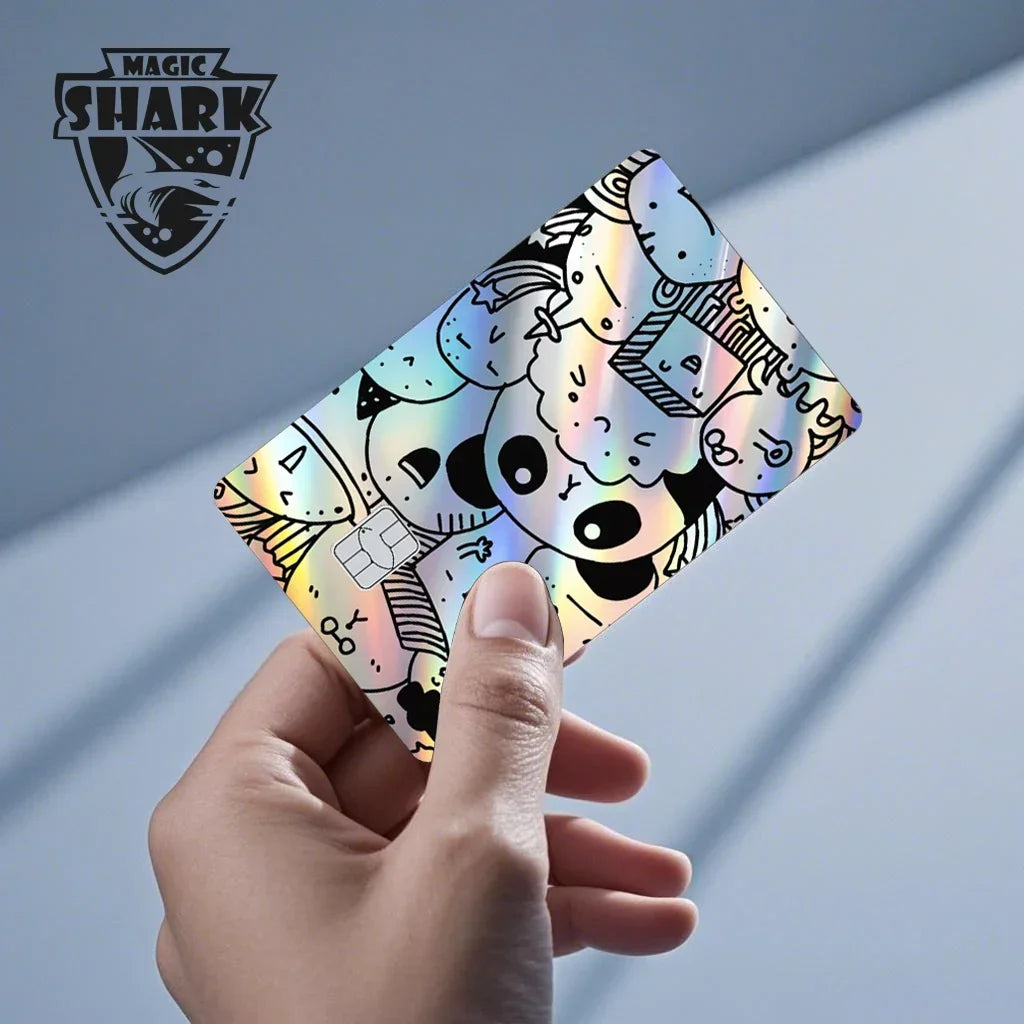 Magic Shark Skull Panda Hunter Broke Blue Eyes Dragon Laser Holographic Sticker Cover Film Skin for Credit Bank Debit Card