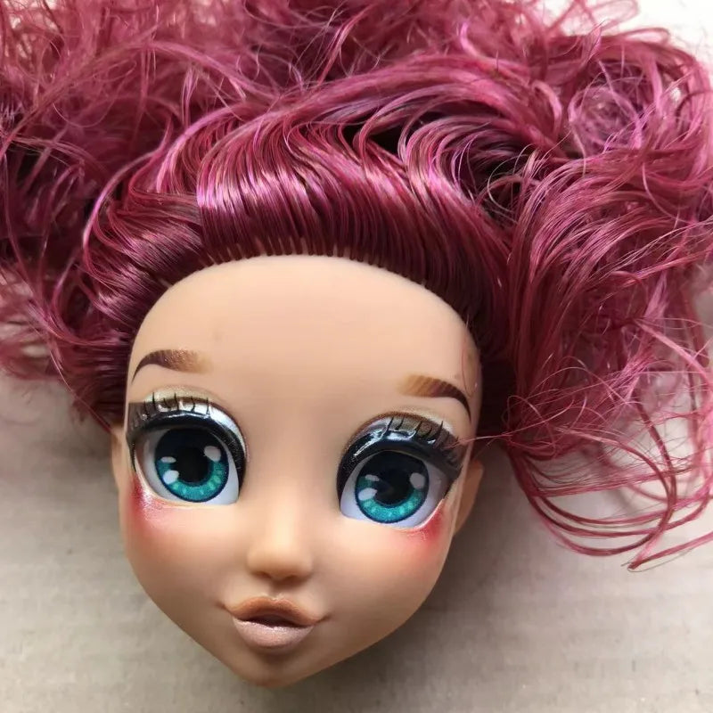 Quality Doll Heads Sparkly Alive Glasses Eyes No Hair Doll Parts White Purple Gold Hair Blue Black Skin Doll Accessories
