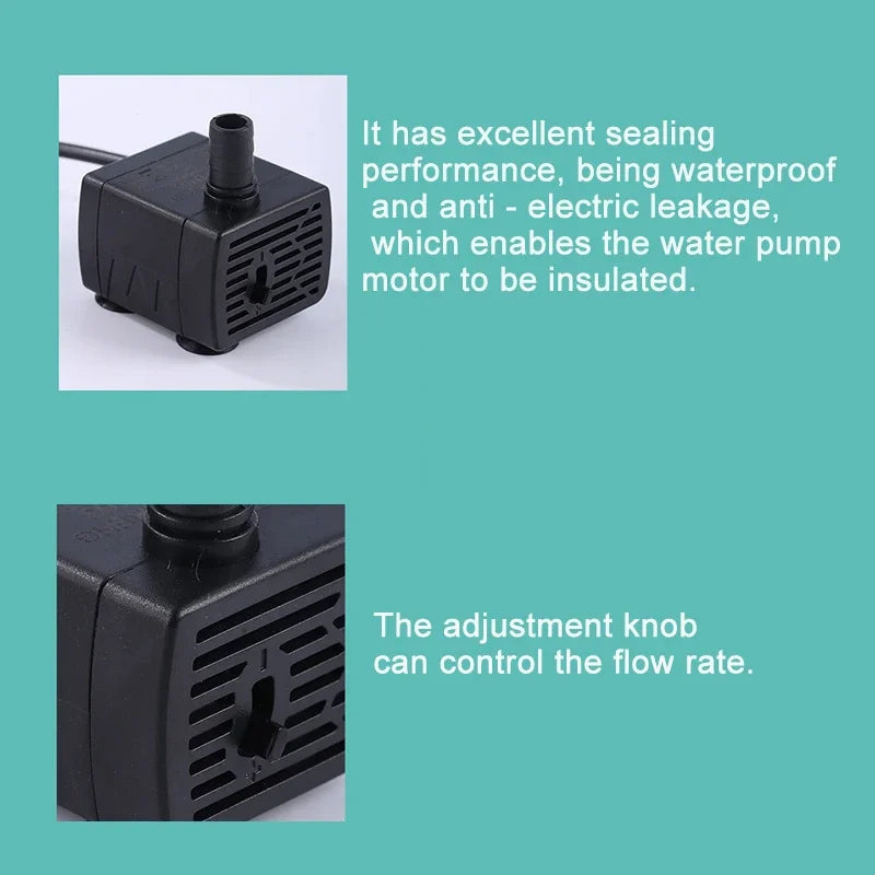 Ultra Quiet USB Aquarium Fish Tank Filtration Pump Mini Pet Fountain Submersible Adjustable Flow Water Circulation Pump 5V